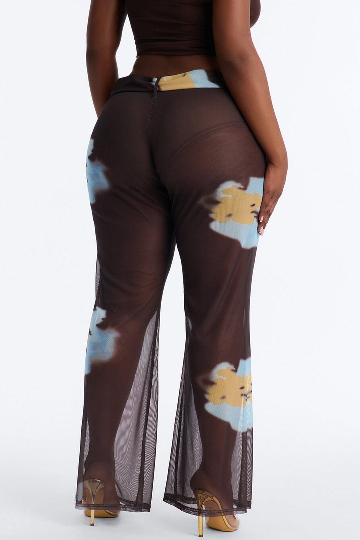 Valerie Low Rise Mesh Belted Pant - Brown/combo