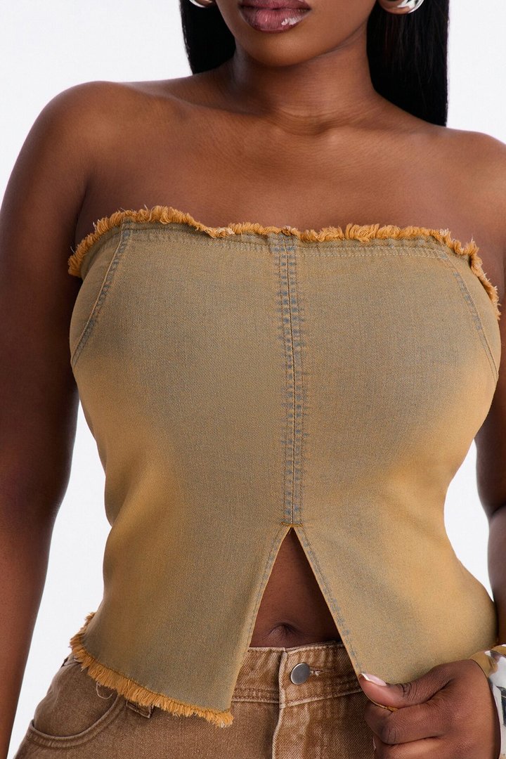 Casual Cool Distressed Washed Denim Tube Top - Vintage Wash