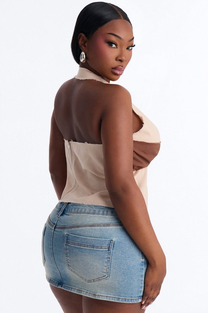 Summer Awaits Hardware Linen Halter Top - Beige/Brown