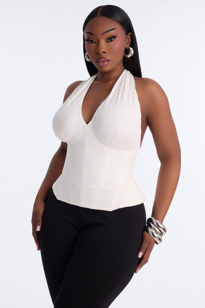 Effortless Grace Peplum Corset Halter Top - White