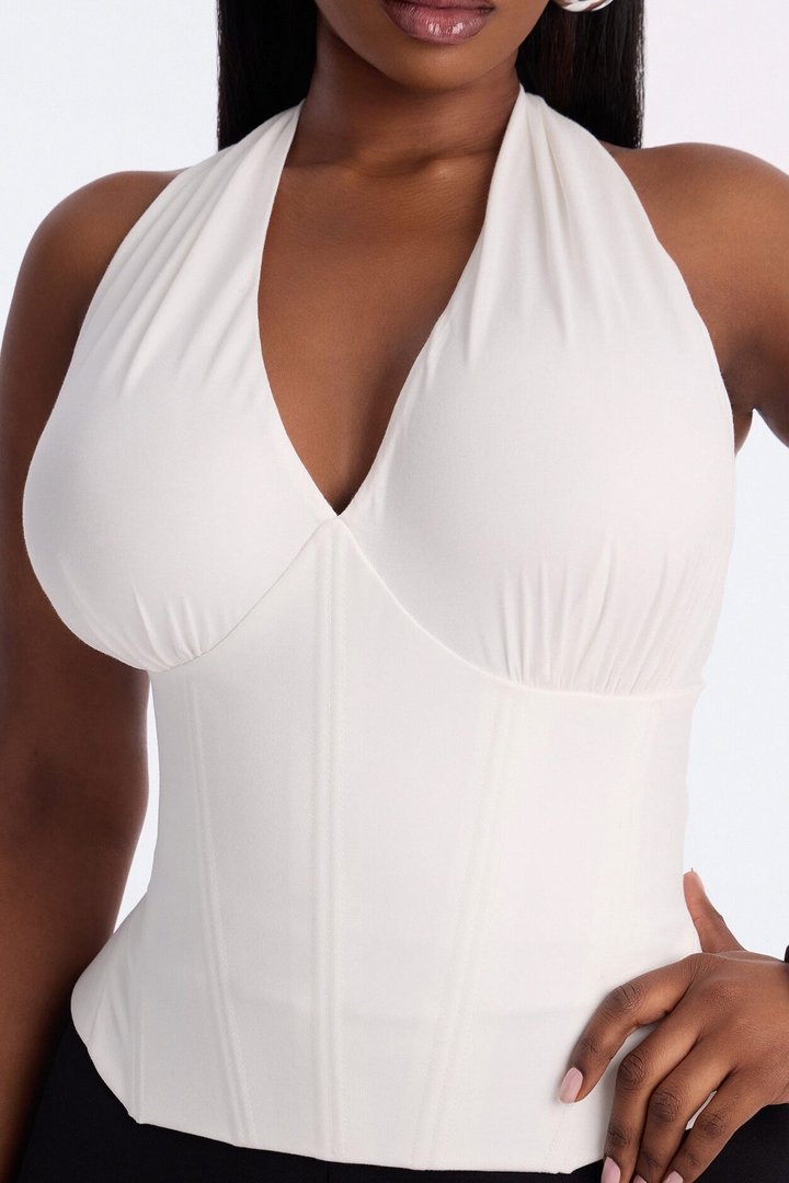 Effortless Grace Peplum Corset Halter Top - White