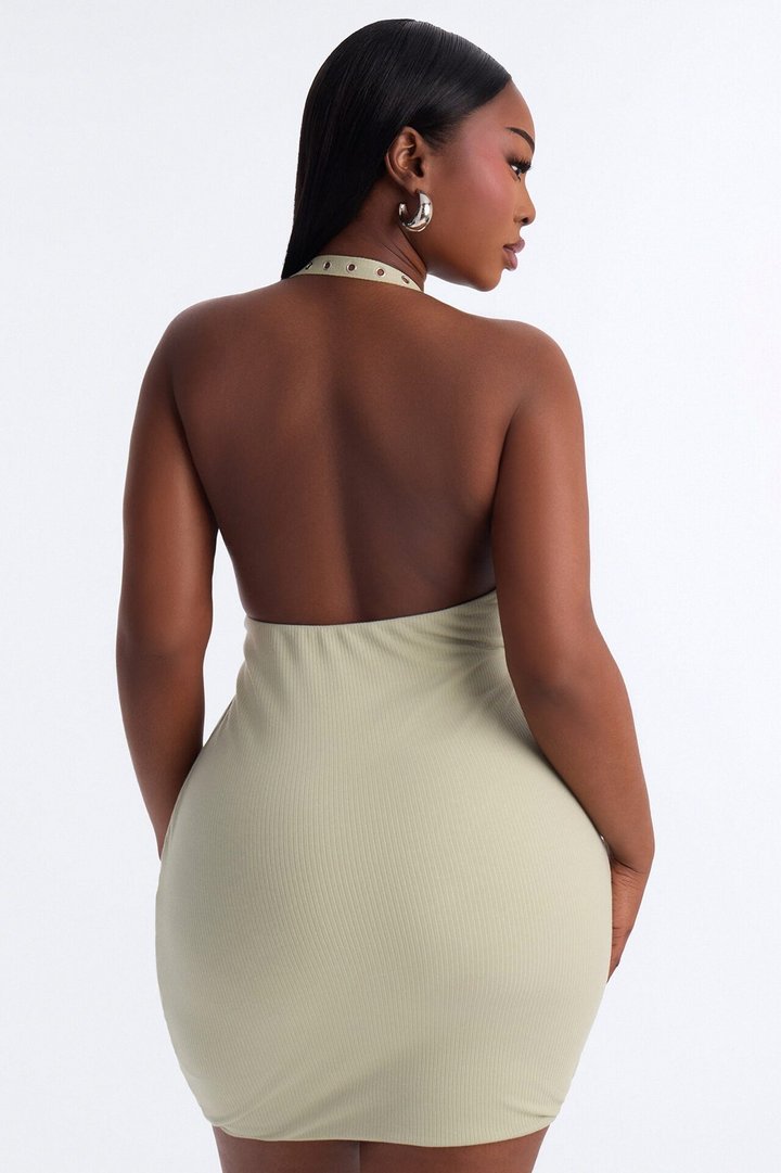 Amira Cowl Neck Ribbed Mini Dress - Sage