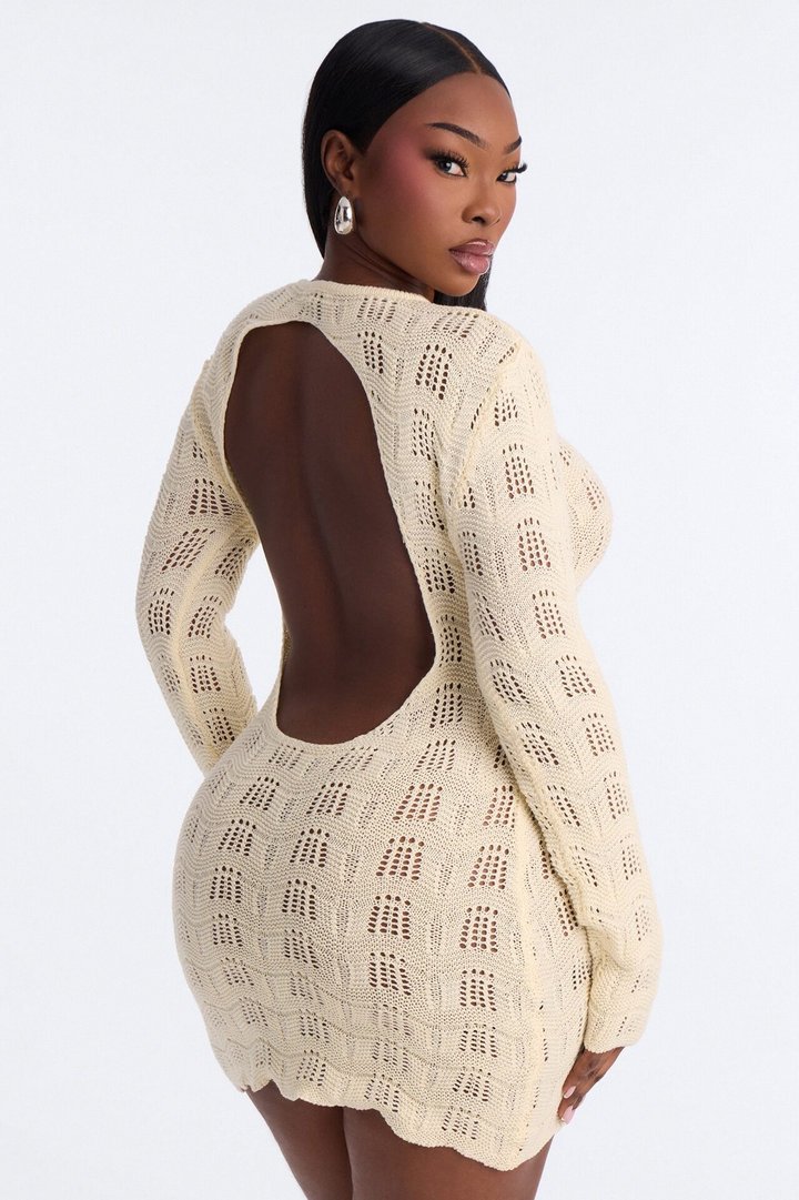 Caira Backless Crochet Mini Dress - Cream