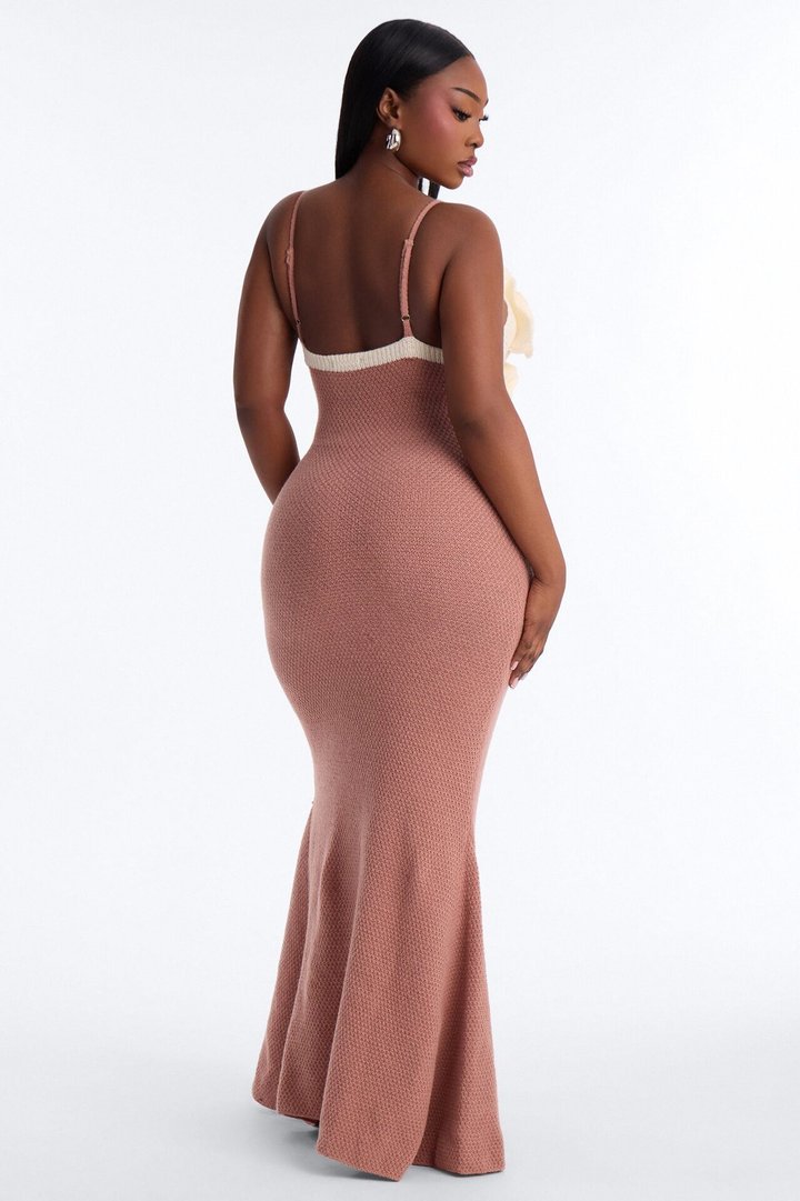 Renae Floral Applique Knit Maxi Dress - Mocha/combo