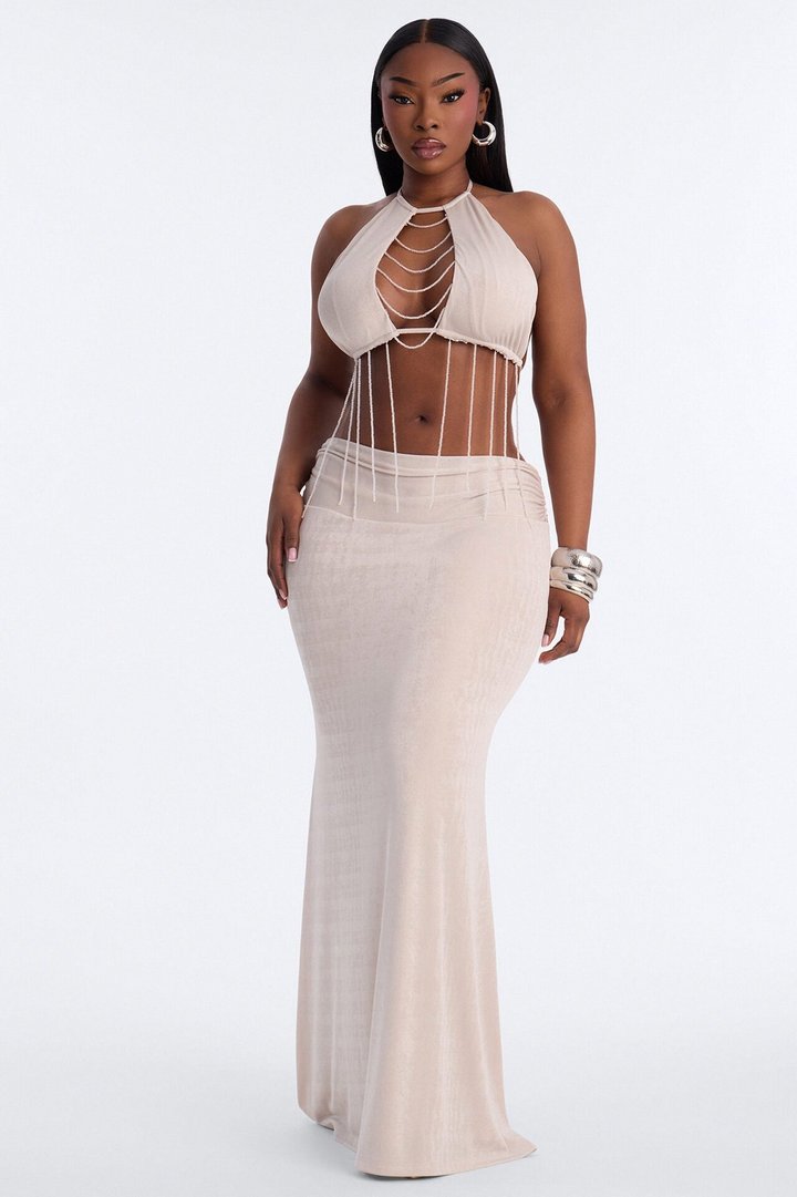 Body Tea Slinky Maxi Skirt Set - Cream