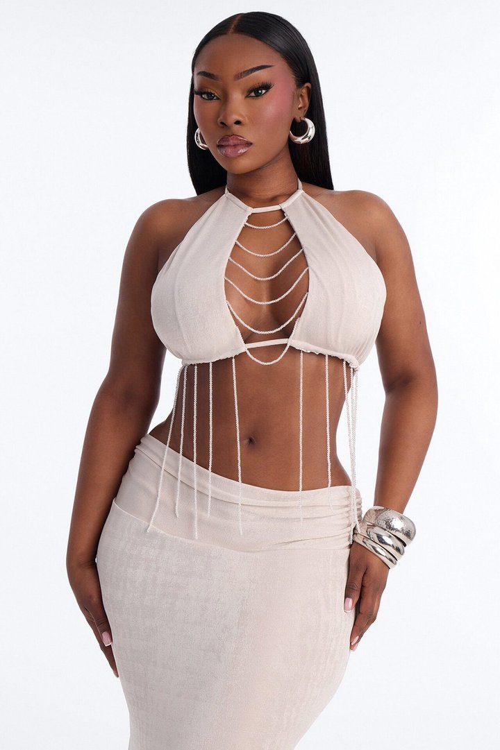 Body Tea Slinky Maxi Skirt Set - Cream