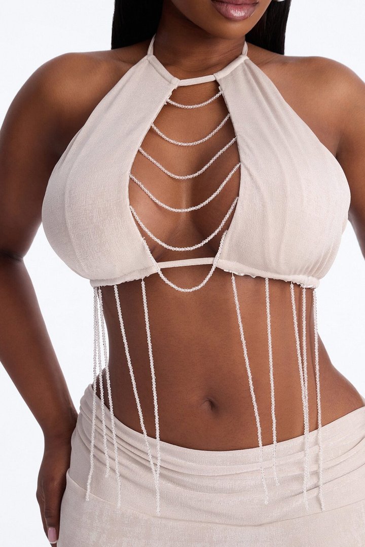 Body Tea Slinky Maxi Skirt Set - Cream