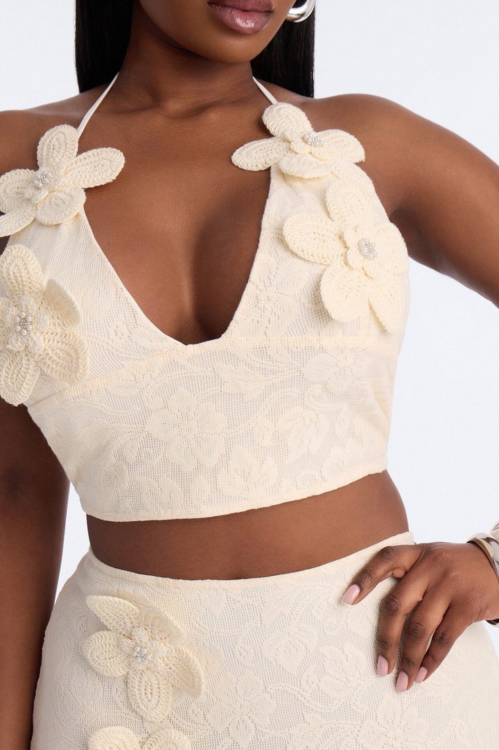 Perla Crochet Mini Skirt Set - Cream