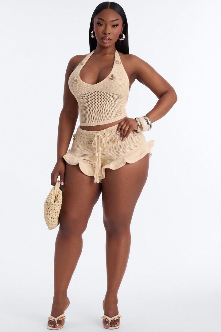 Beach Crush Seashell Crochet Micro Short - Natural