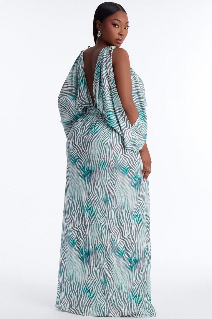 Laurel Animal High Slits Maxi Dress - Blue/combo