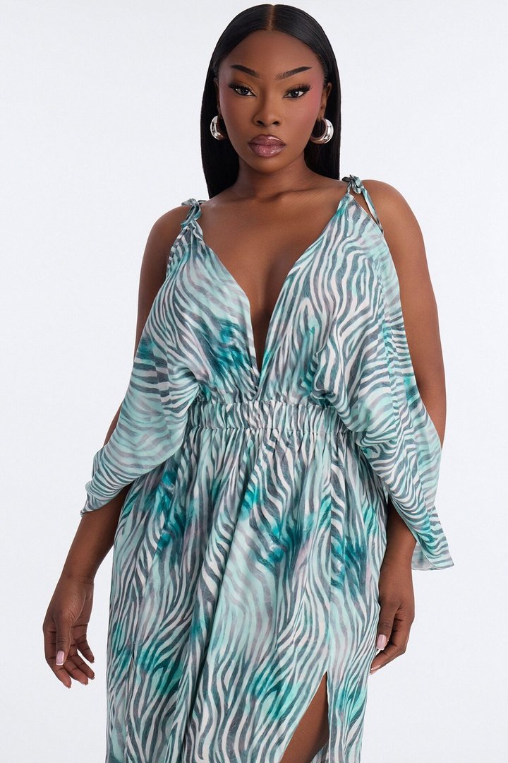 Laurel Animal High Slits Maxi Dress - Blue/combo