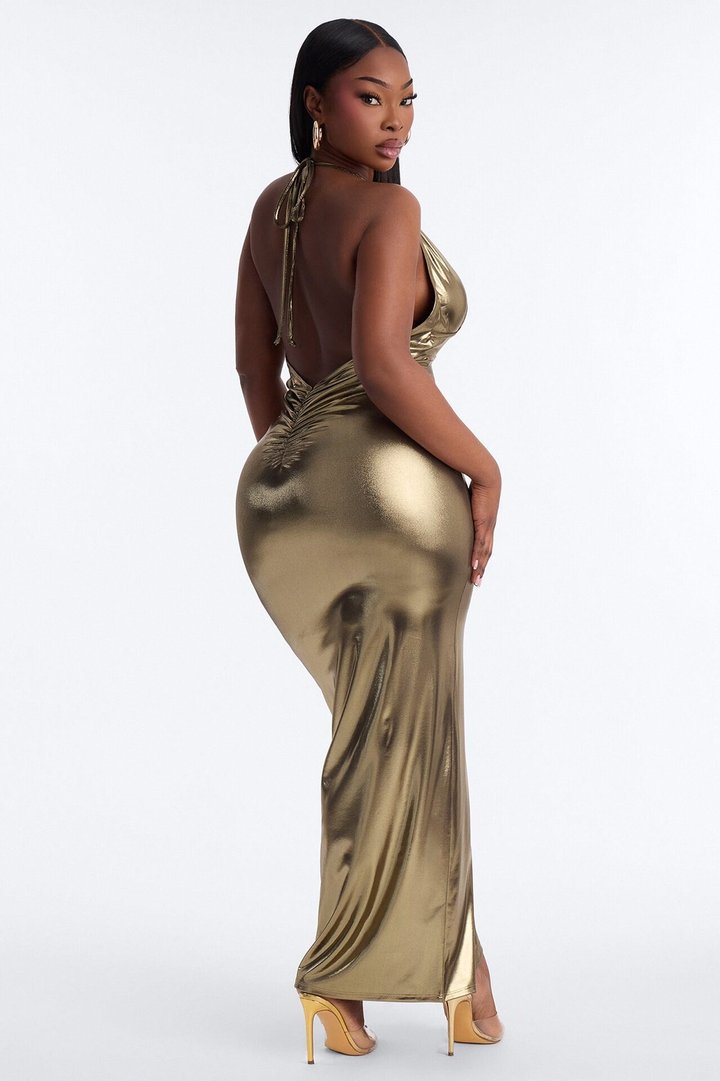 After Dark Metallic Maxi Dress - Gold