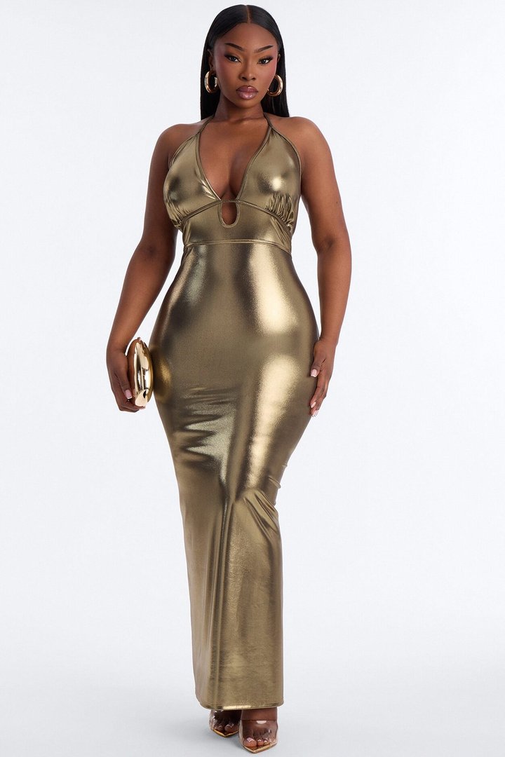 After Dark Metallic Maxi Dress - Gold