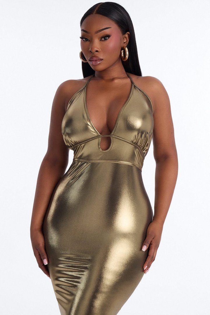 After Dark Metallic Maxi Dress - Gold