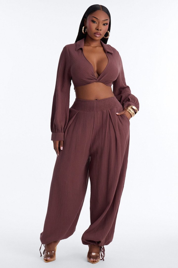 Bianca Gauze Jogger Set - Chocolate