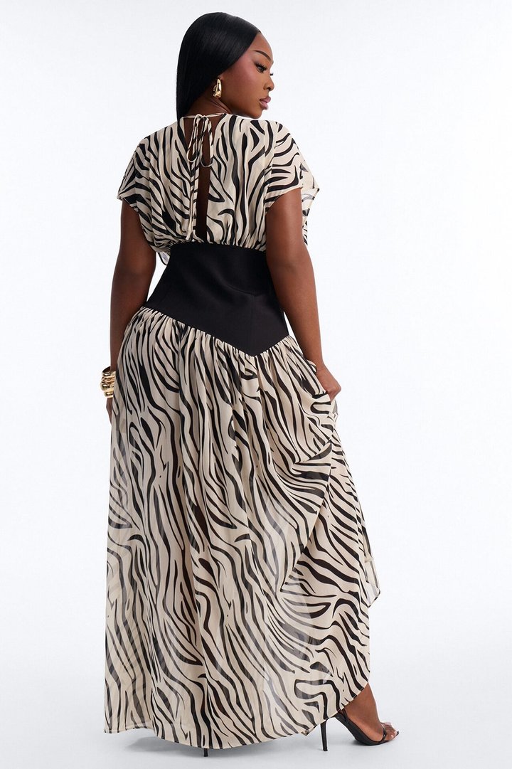 Dalilah Printed Chiffon Corset Maxi Dress - White/Black