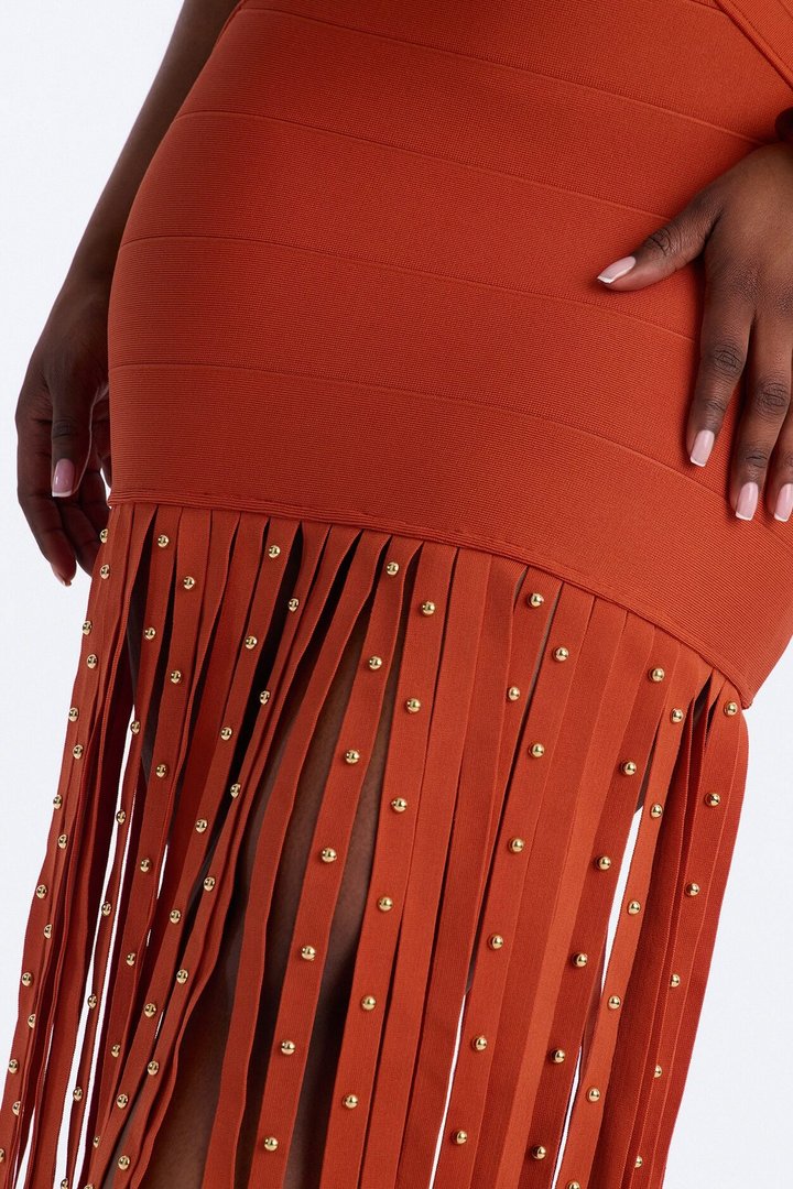 Valeria Bandage Fringe Maxi Dress - Rust