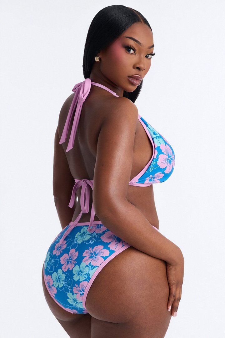 Alana Floral 3 Piece Halter Bikini & Short Sunsuit - Turquoise/combo