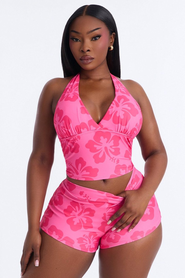 Suzie 2 Piece Tankini Boyshort Bikini Set - Hot Pink/combo