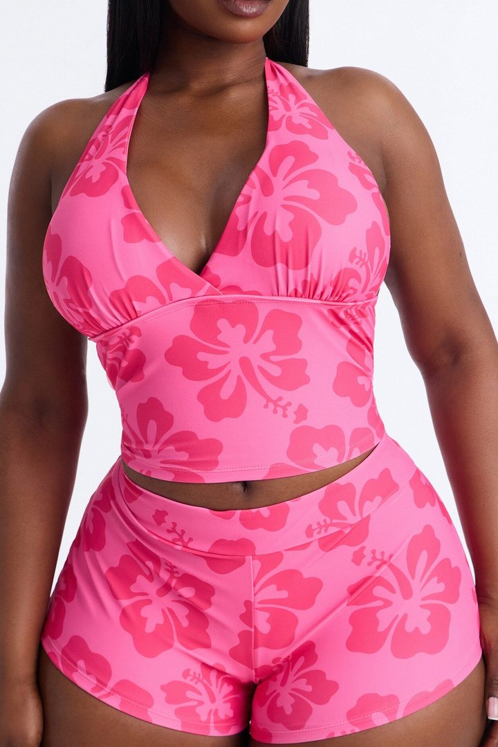Suzie 2 Piece Tankini Boyshort Bikini Set - Hot Pink/combo
