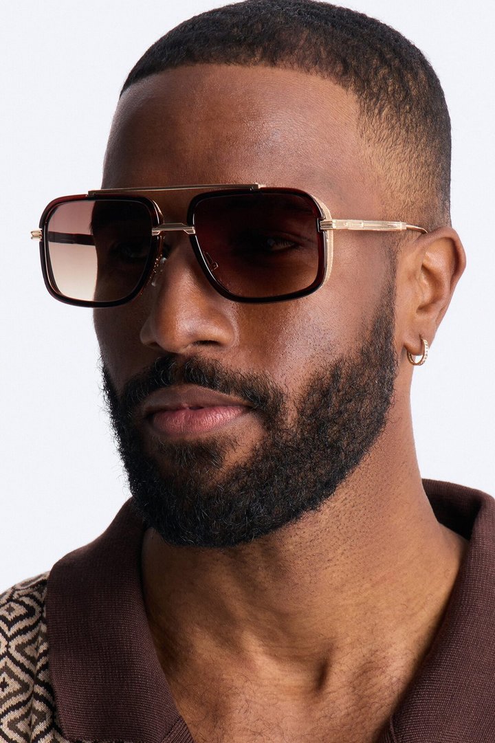 Double Glance Aviator Sunglasses - Gold/Brown