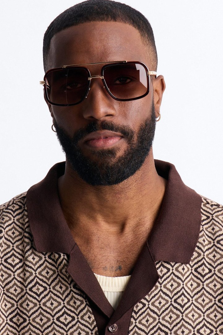 Double Glance Aviator Sunglasses - Gold/Brown