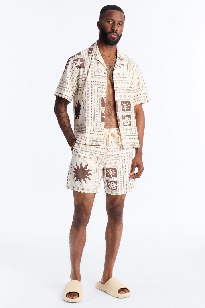 Terra Mosaic Swim Trunk 7″ - Brown