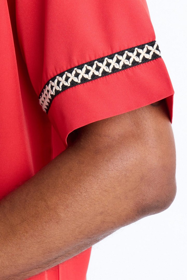 Relaxed Malibu Social Club Cuban Collar Button Up Shirt - Red