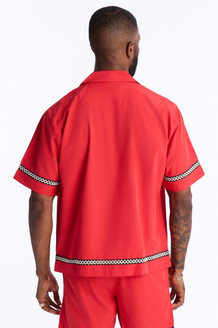 Relaxed Malibu Social Club Cuban Collar Button Up Shirt - Red