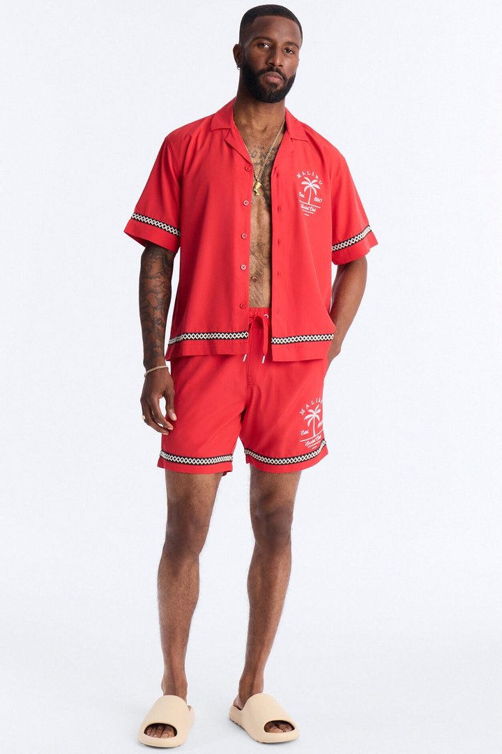 Malibu Social Club Swim Trunk 7″ - Red