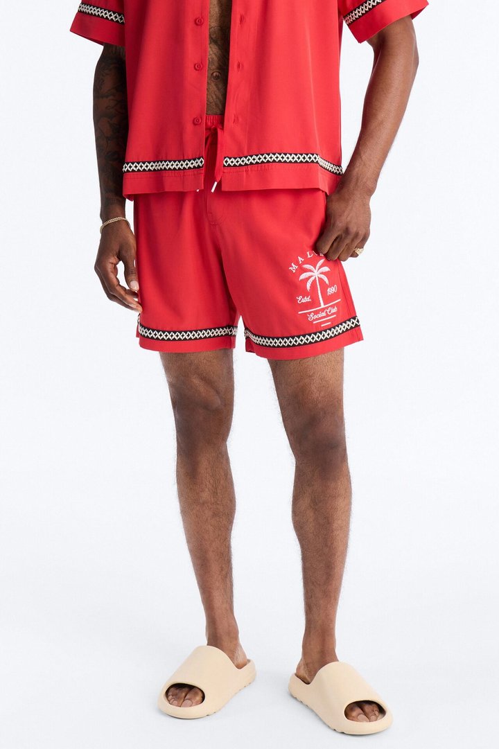 Malibu Social Club Swim Trunk 7″ - Red