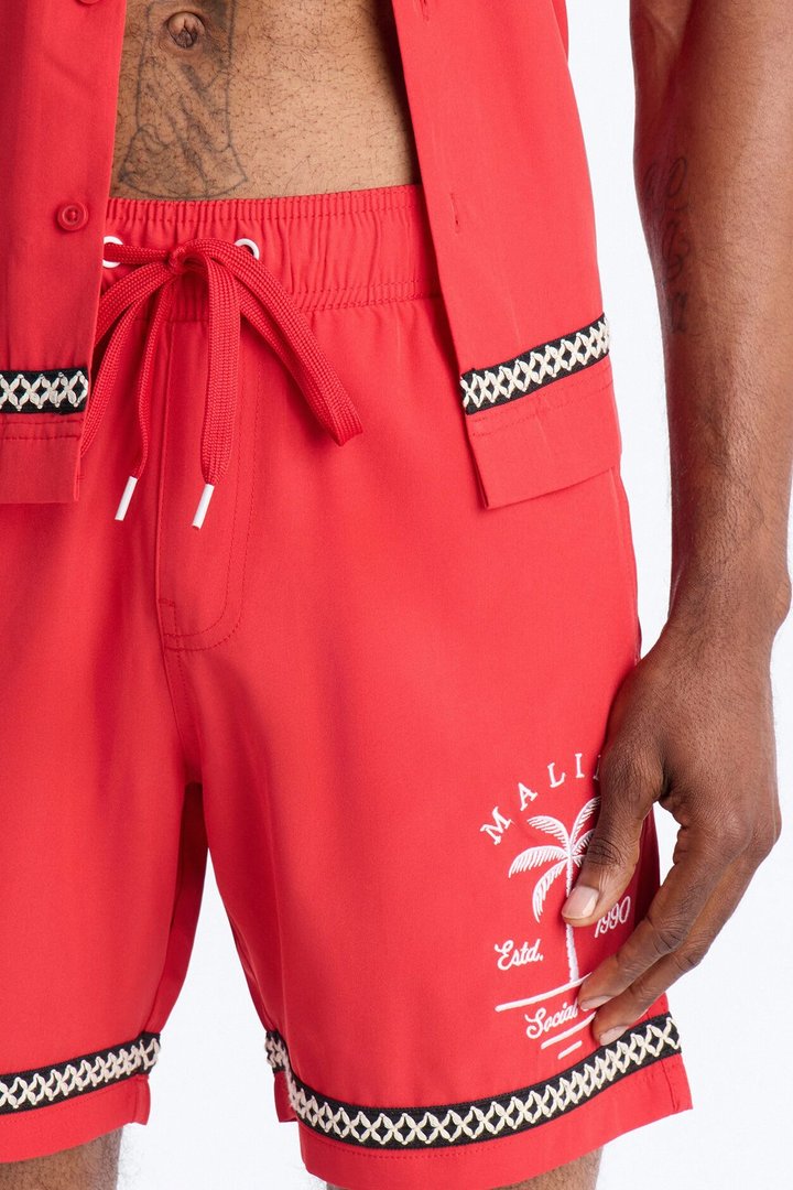Malibu Social Club Swim Trunk 7″ - Red