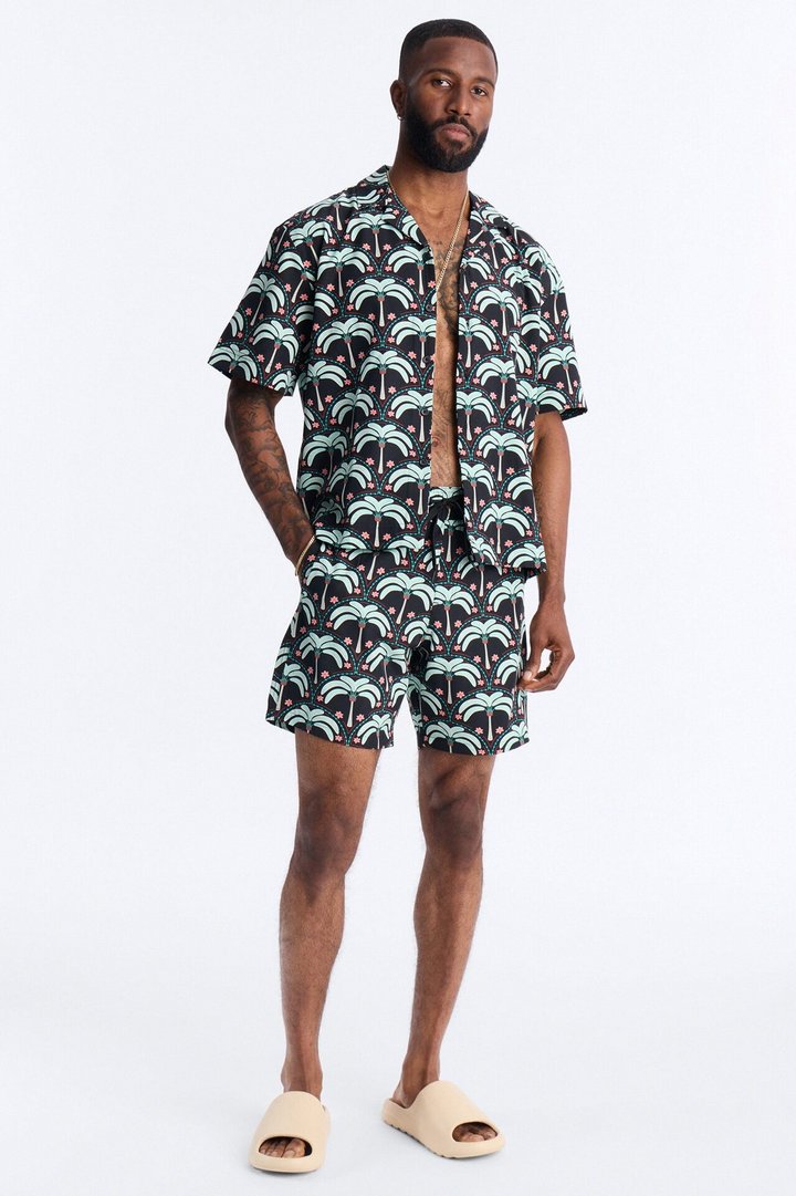 Palm Mandala Swim Trunk 7″ - Black/Green