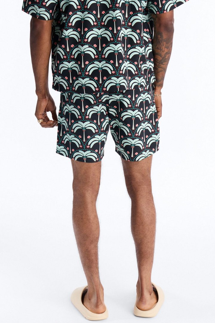Palm Mandala Swim Trunk 7″ - Black/Green