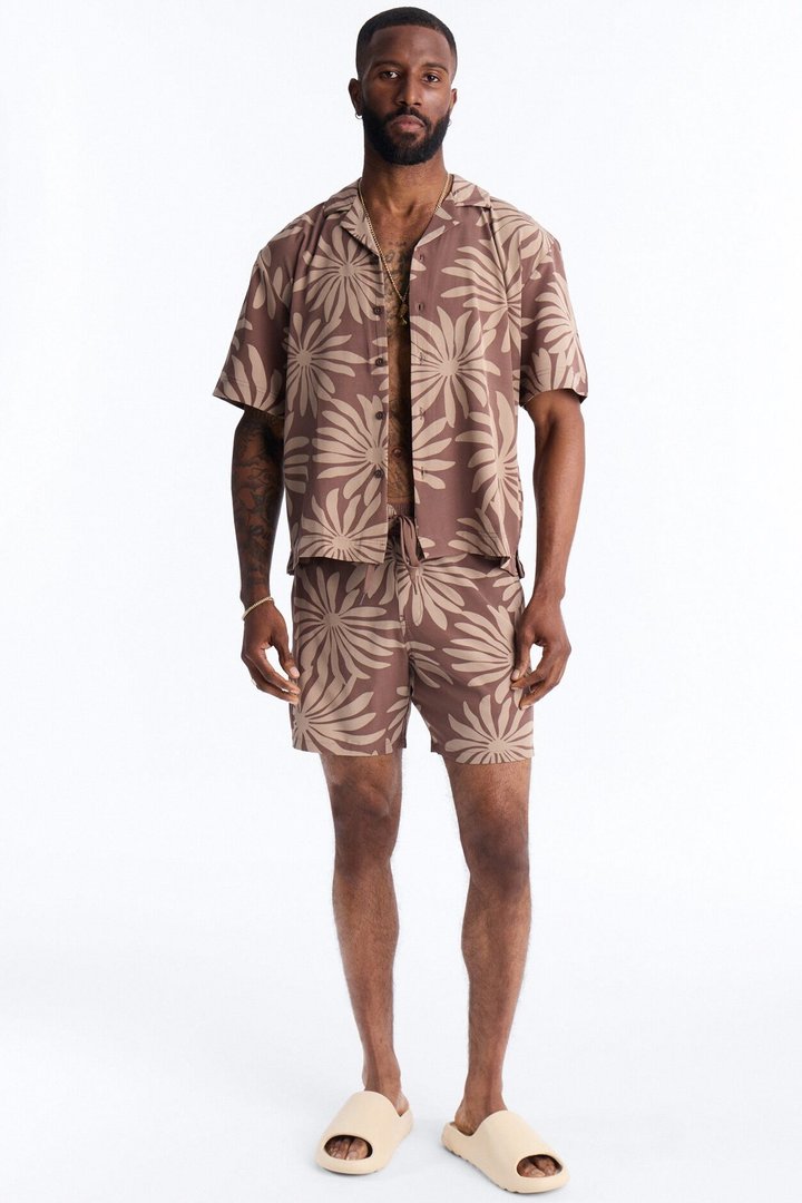 Tulum Bloom Swim Trunk 7″ - Brown