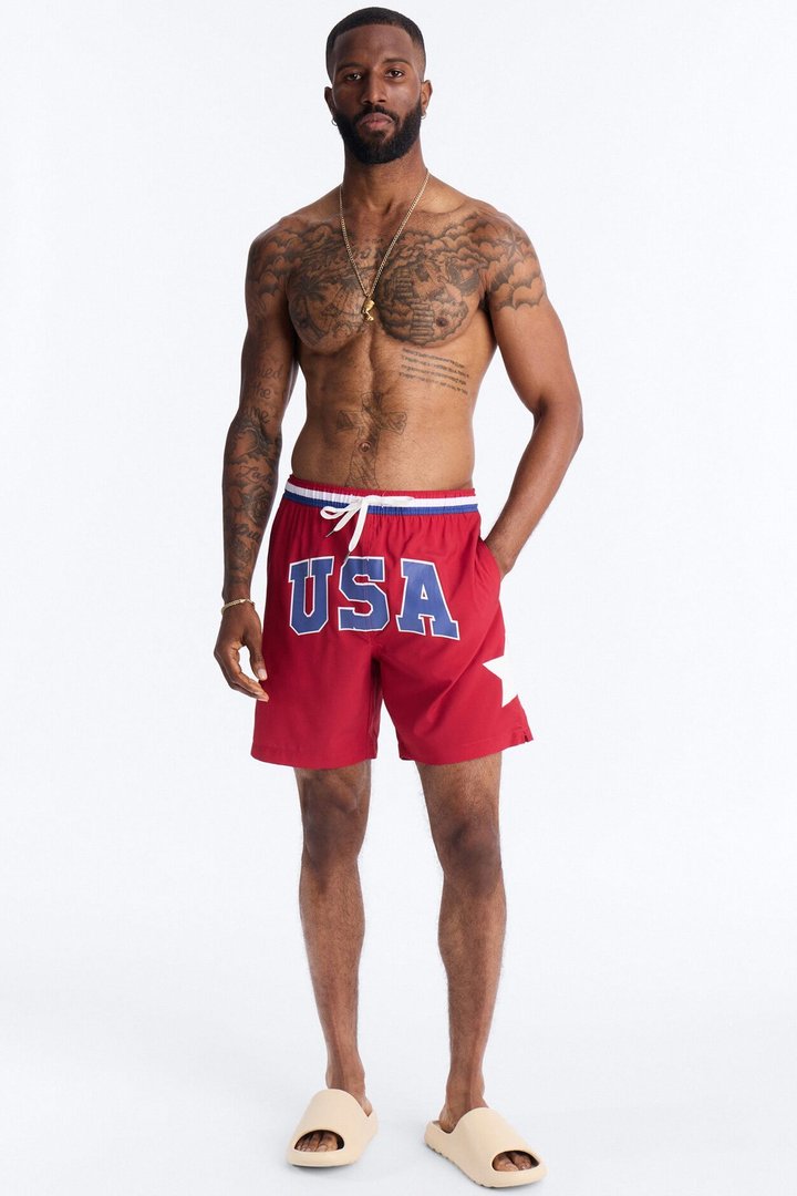 USA Freedom Stars Swim Trunk 7″ - Red