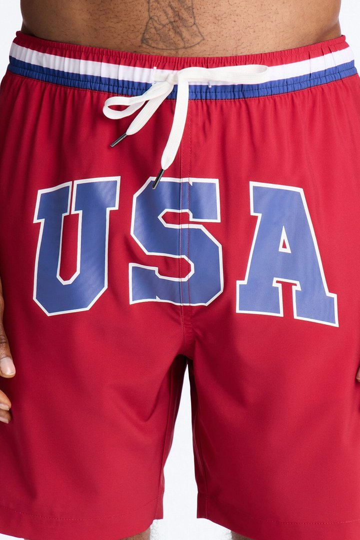 USA Freedom Stars Swim Trunk 7″ - Red