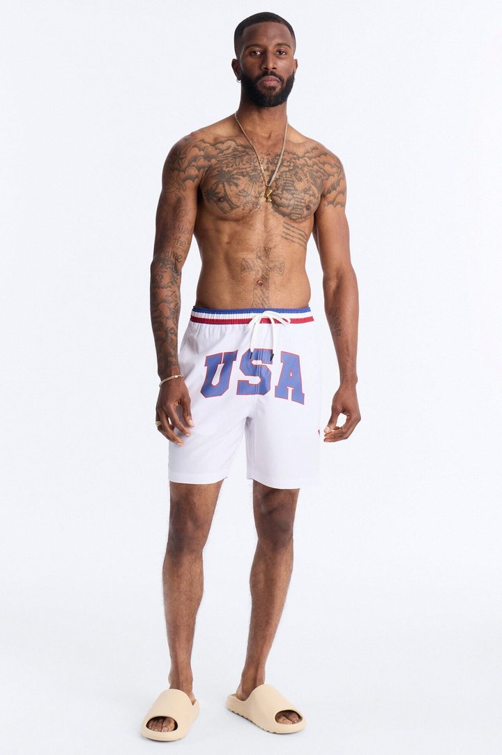 USA Freedom Stars Swim Trunk 7″ - White/combo