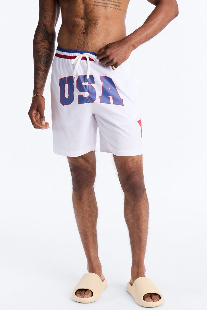 USA Freedom Stars Swim Trunk 7″ - White/combo