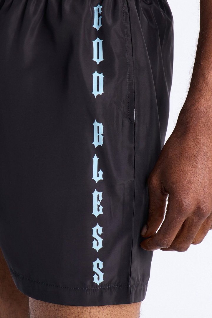 Relaxed God Bless It Swim Trunk 4″ - Black