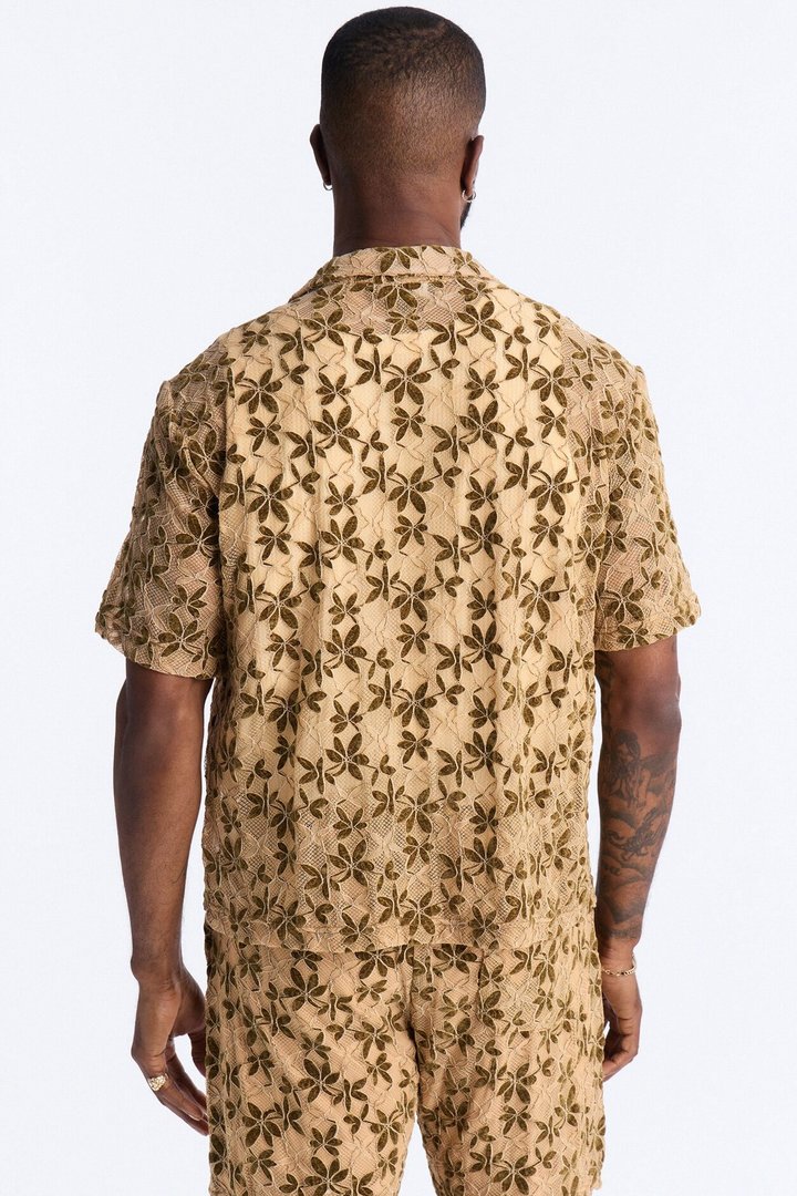 Cabo Canopy Cuban Collar Shirt - Tan/Multi
