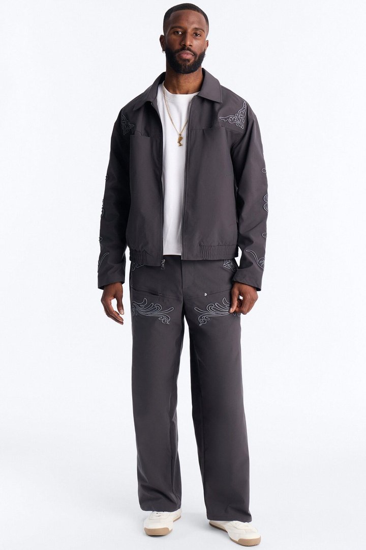 Delaro Embroidered Bomber Jacket - Charcoal
