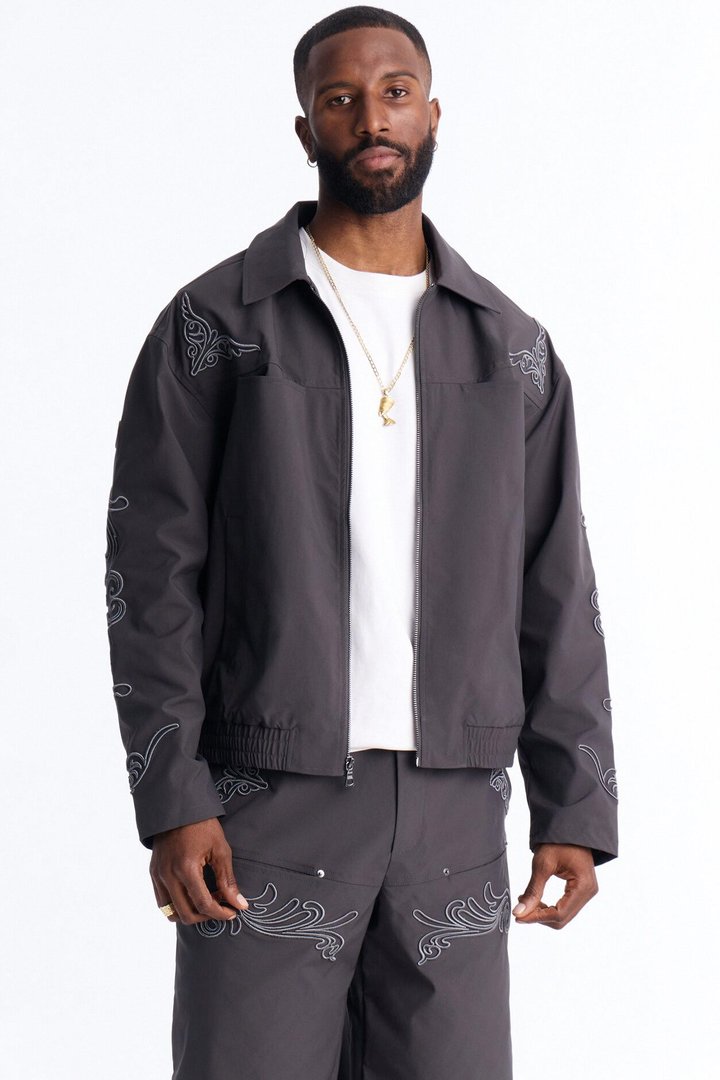 Delaro Embroidered Bomber Jacket - Charcoal