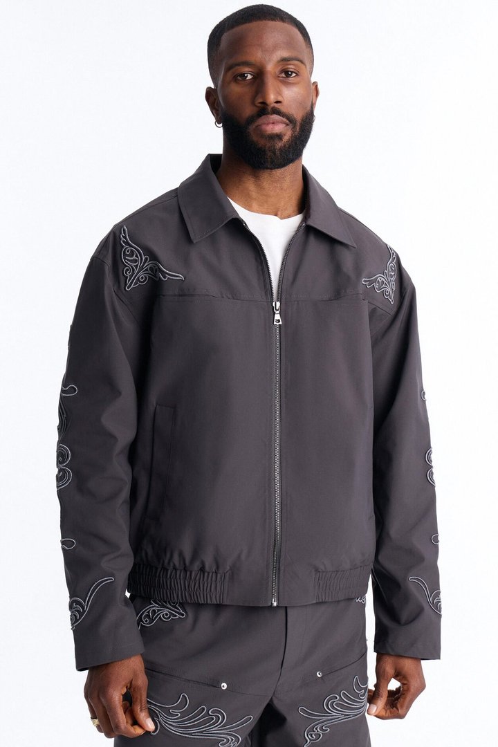 Delaro Embroidered Bomber Jacket - Charcoal
