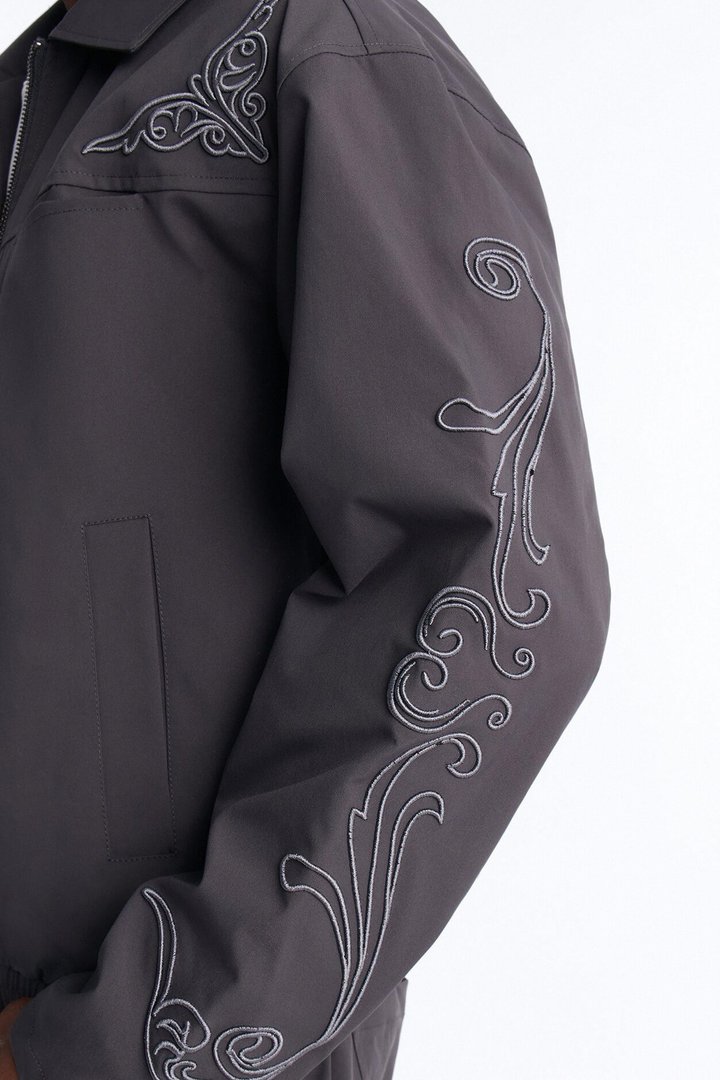 Delaro Embroidered Bomber Jacket - Charcoal
