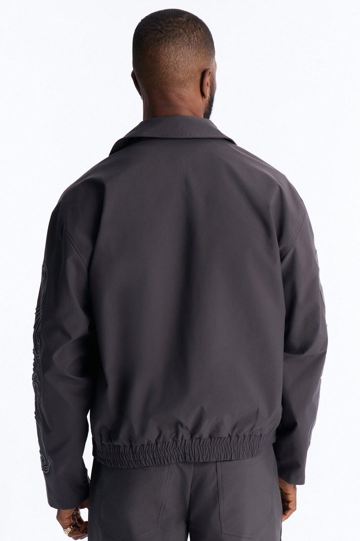 Delaro Embroidered Bomber Jacket - Charcoal