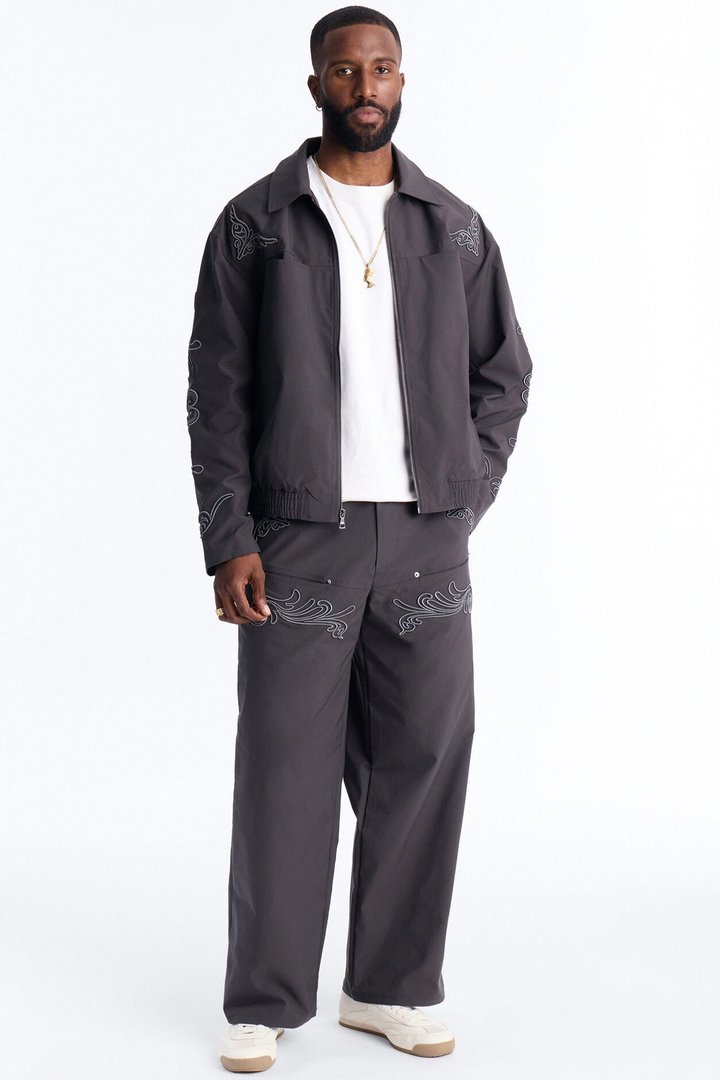 Delaro Embroidered Baggy Pant - Charcoal