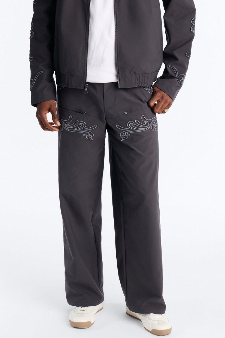 Delaro Embroidered Baggy Pant - Charcoal