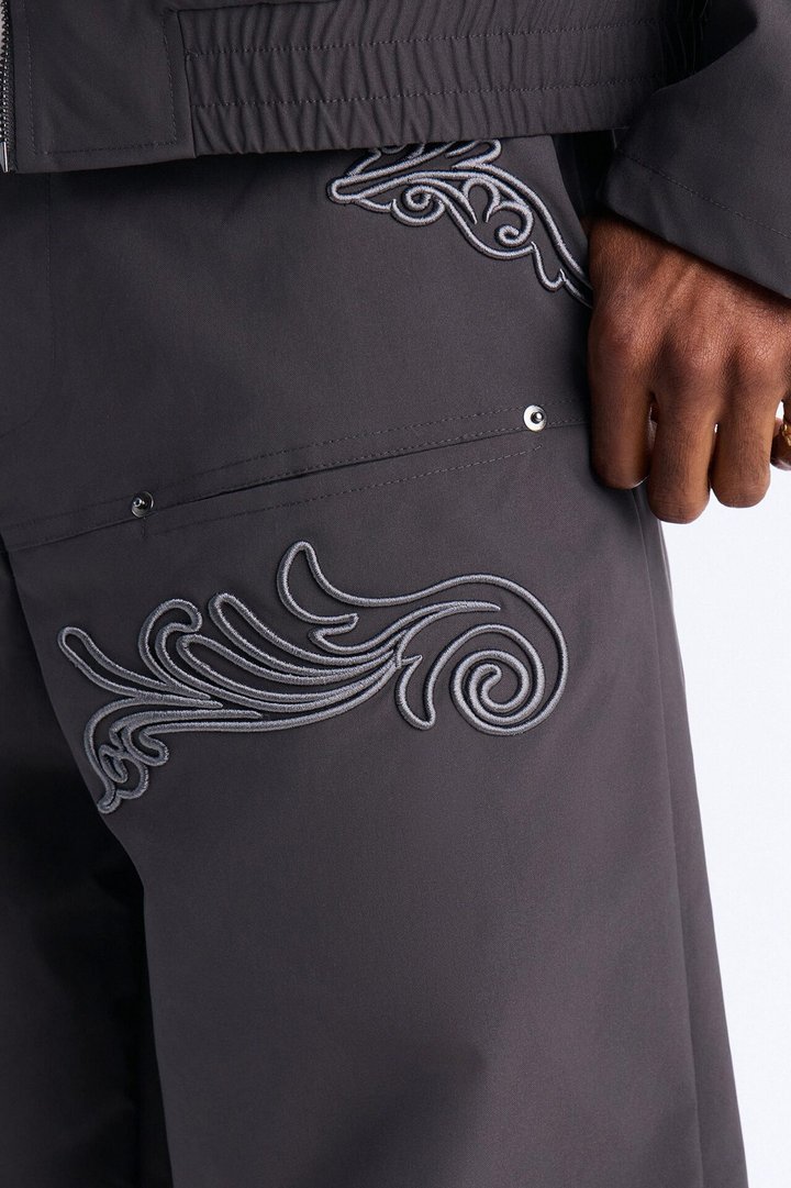 Delaro Embroidered Baggy Pant - Charcoal