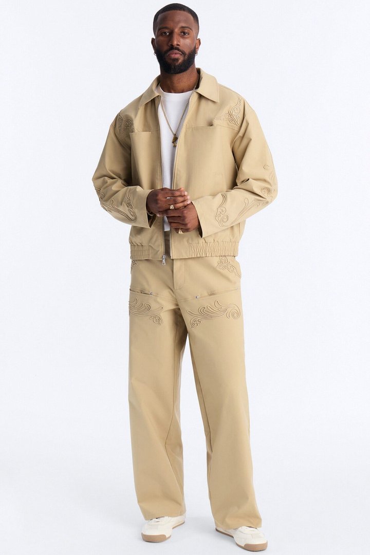 Delaro Embroidered Bomber Jacket - Khaki